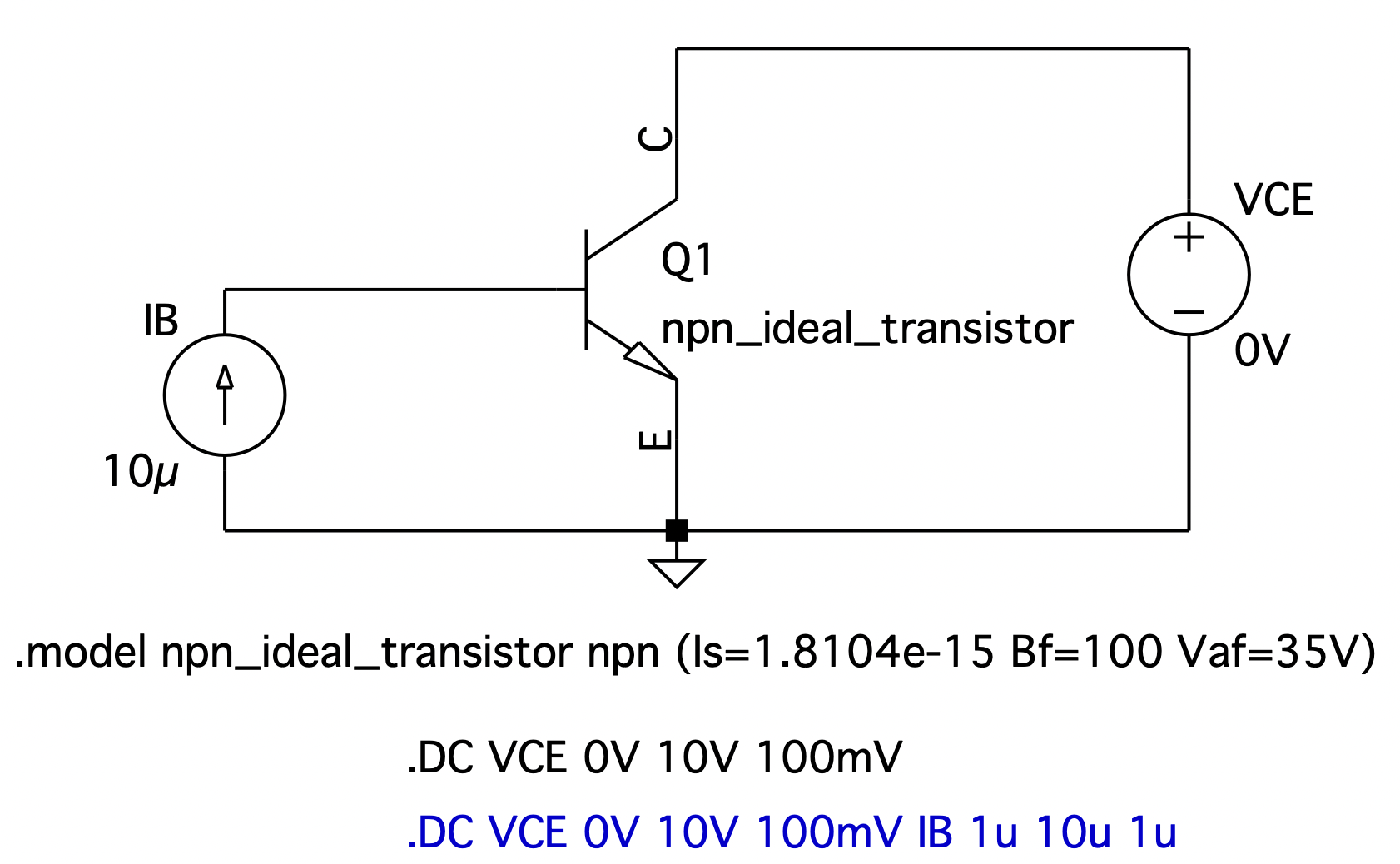 .model npn_ideal_transistor npn (Is=1.8104e15 Bf=100 Vaf=35V)